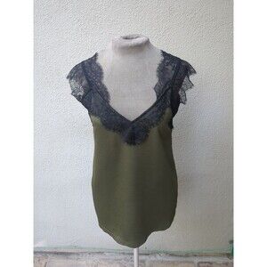 Olive Green Top Babydoll Med Lace Shoulder Whimsey Goth Career Capsule Travel